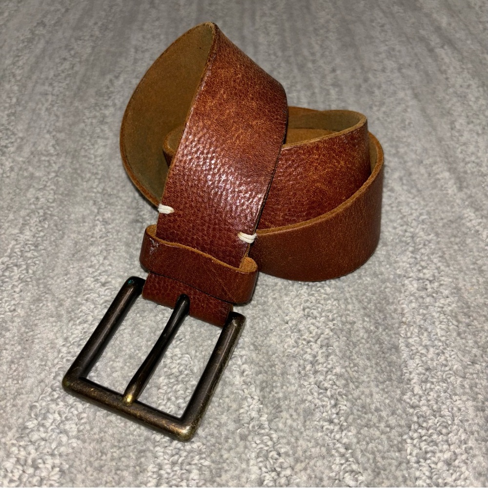 Handmade Men’s Brown Leather Embroidered Belt W/ Brass Buckle Guatemala 32”-38”